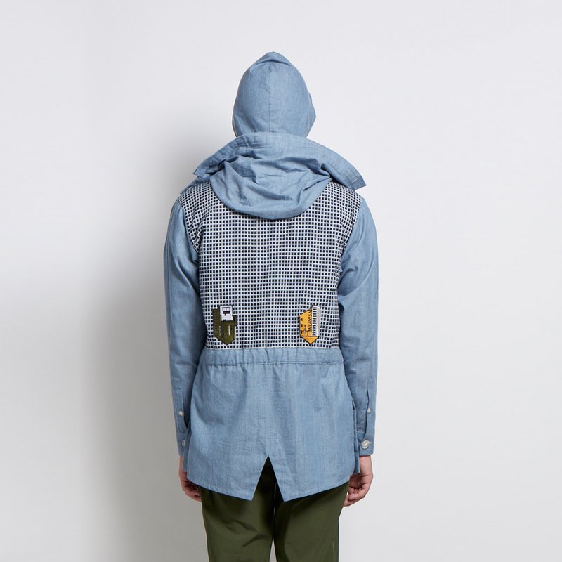放轻松 - 立领连帽薄外套 - 浅蓝 - 男装外套 - 棉．麻 蓝色