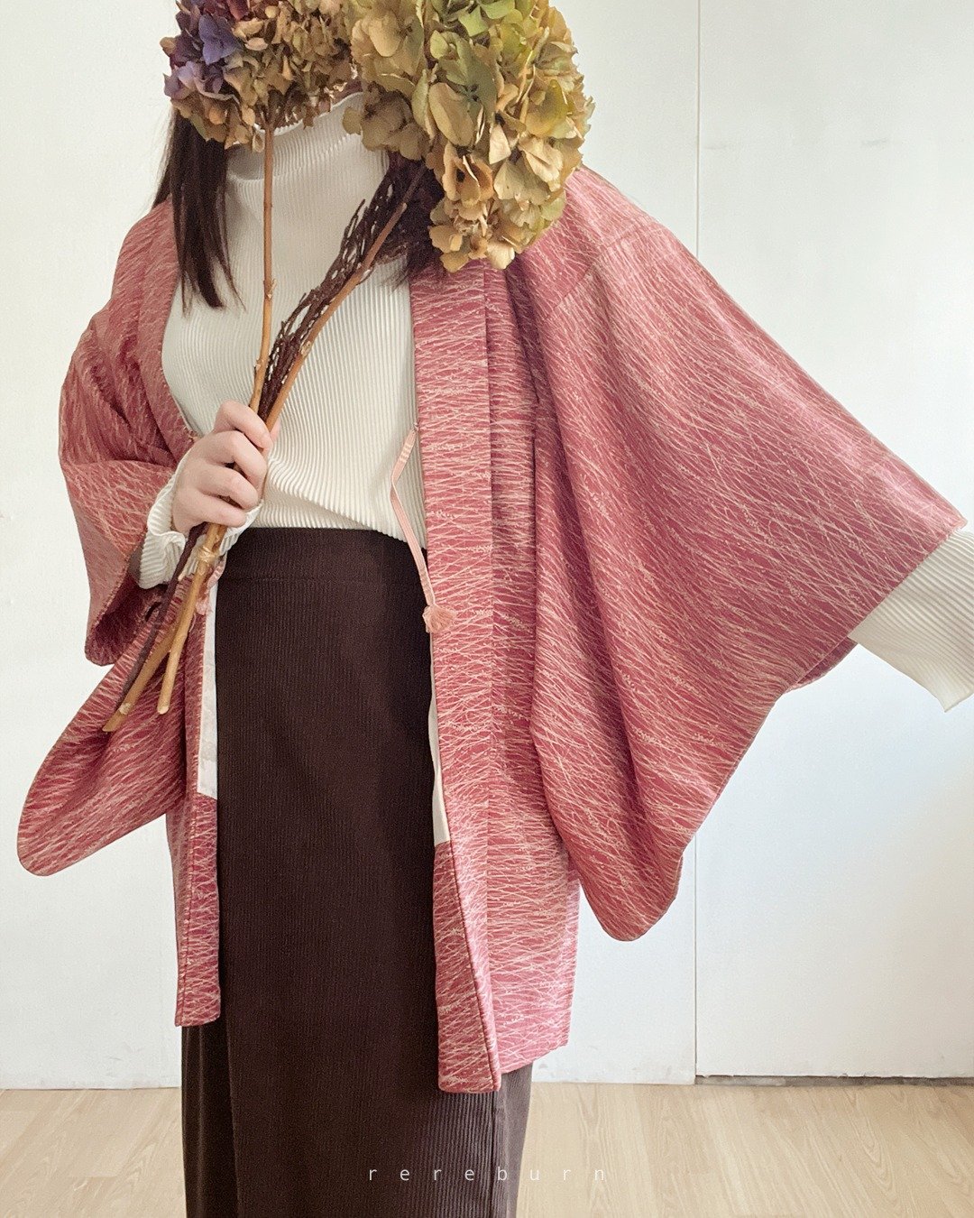 日本制和风印花红色古着羽织和服外套 - 女装休闲/机能外套 - 聚酯纤维 红色