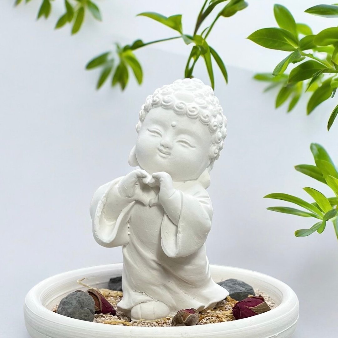 禅风设计 佛艺新美学 精油香氛扩香 净念吉祥小佛之佛爱中盘套组 - 玩偶/公仔 - 水泥 白色