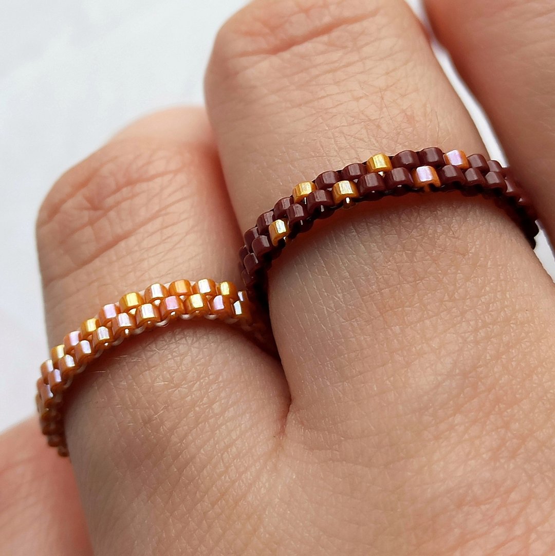 Set bead rings for women Handmade jewelry Flexible stacking bead rings - 戒指 - 玻璃 咖啡色