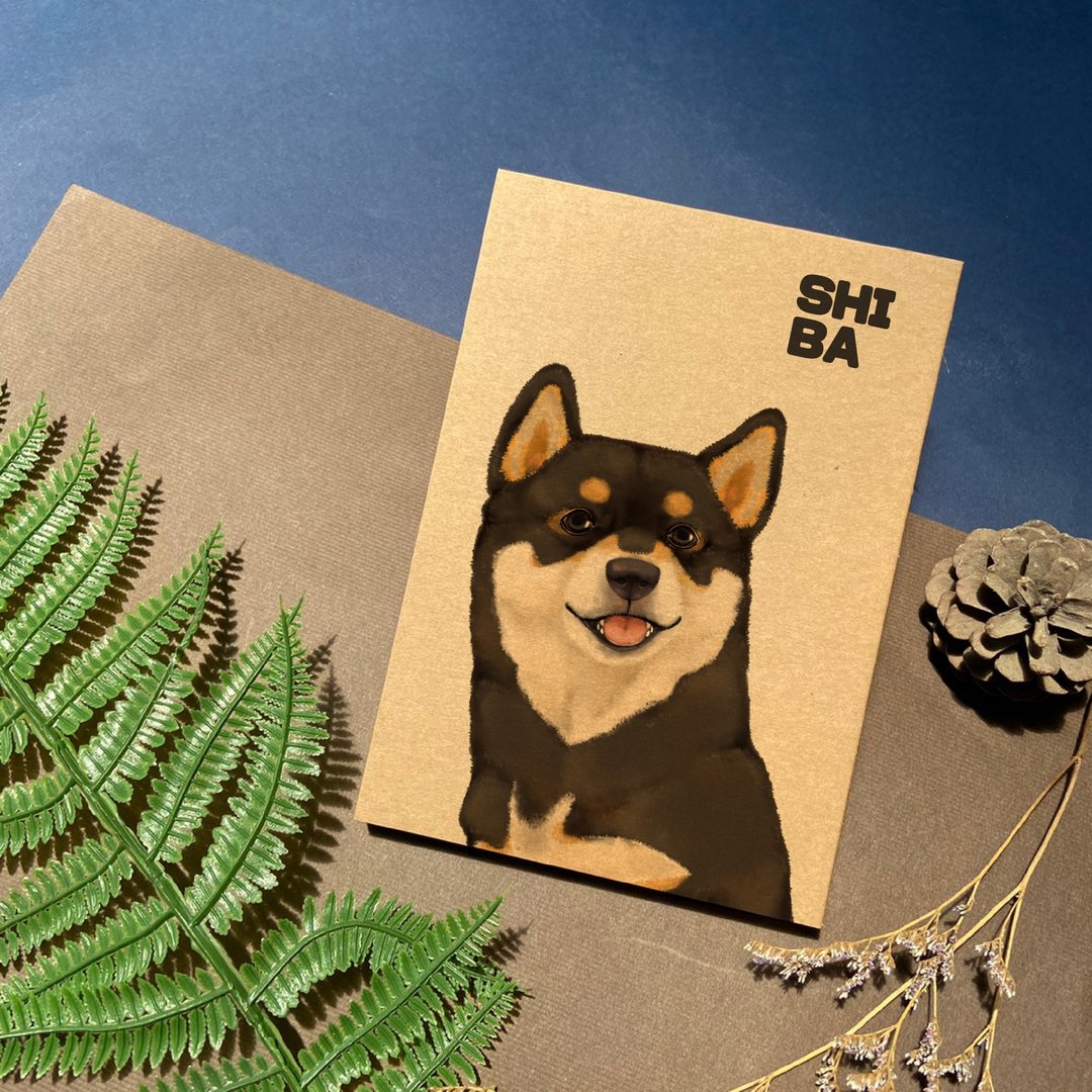 | 宠物友善城市系列 | 黑柴犬 - 手工穿线胶装笔记本 卡其/黑 - 笔记本/手帐 - 纸 多色