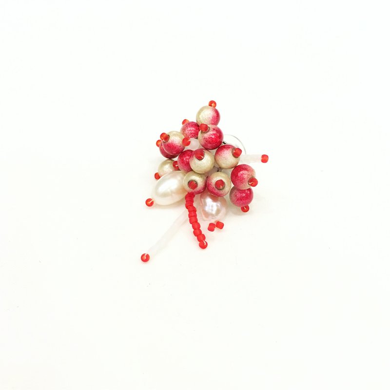 异星花语-红色珍珠 - 耳环/耳夹 - 塑料 红色