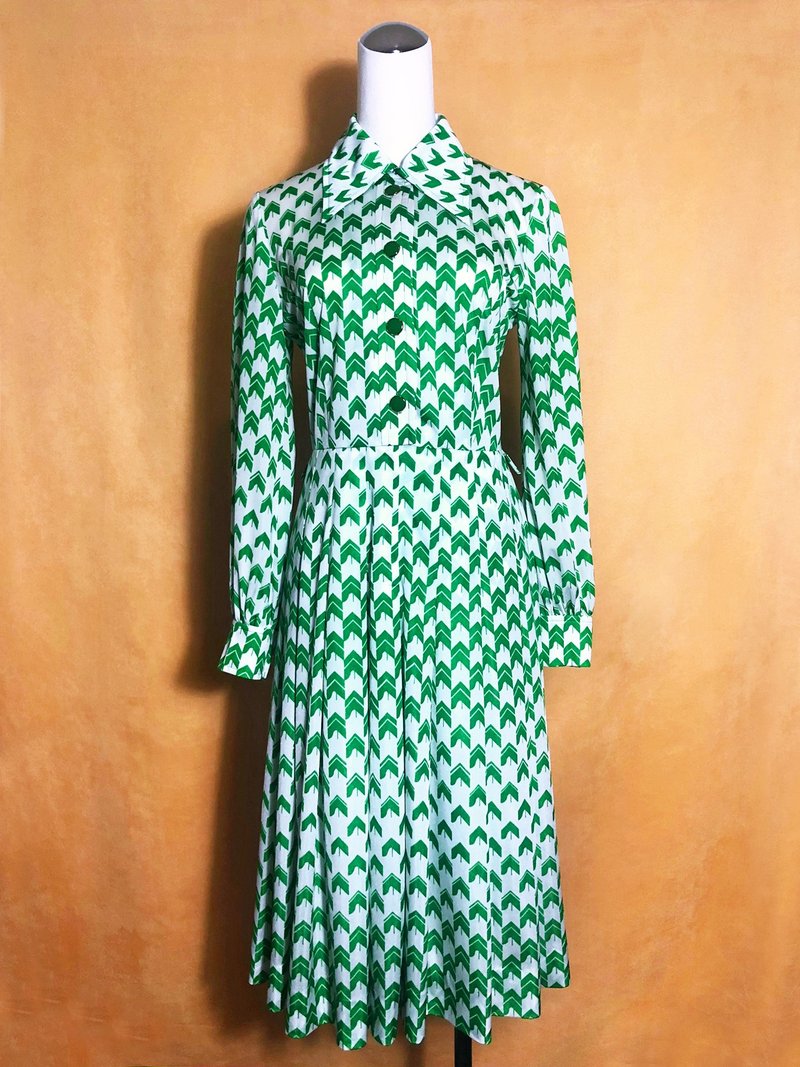 复古图腾长袖古着洋装/ 国外带回 VINTAGE - 洋装/连衣裙 - 聚酯纤维 绿色