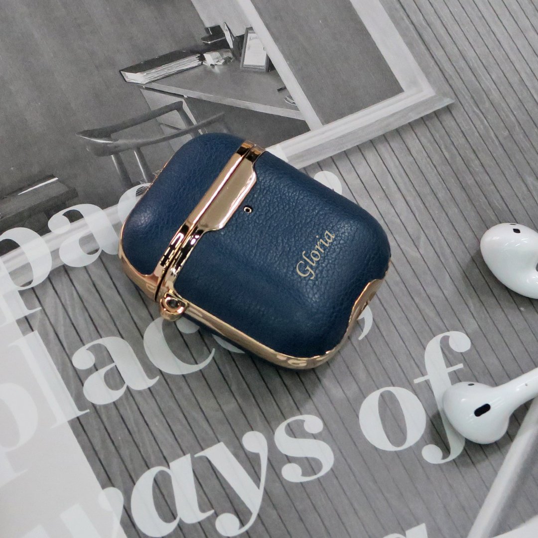 Airpods 皮革电镀高级保护套附客制化服务 - 宝蓝色 - 耳机收纳 - 人造皮革 蓝色