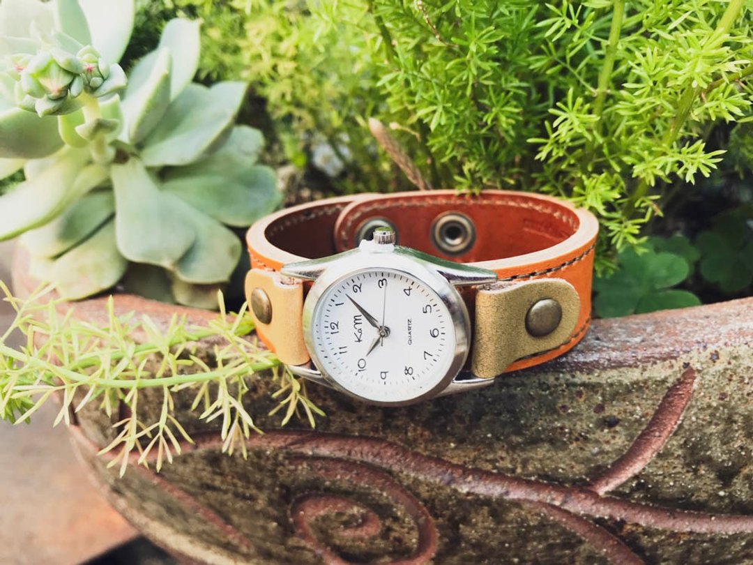 STITCH Leaf fluttering, autumn color of fallen leaves Stitch run watch One-touch attachment / detachment SRW-CBO-OA - 女表 - 真皮 橘色