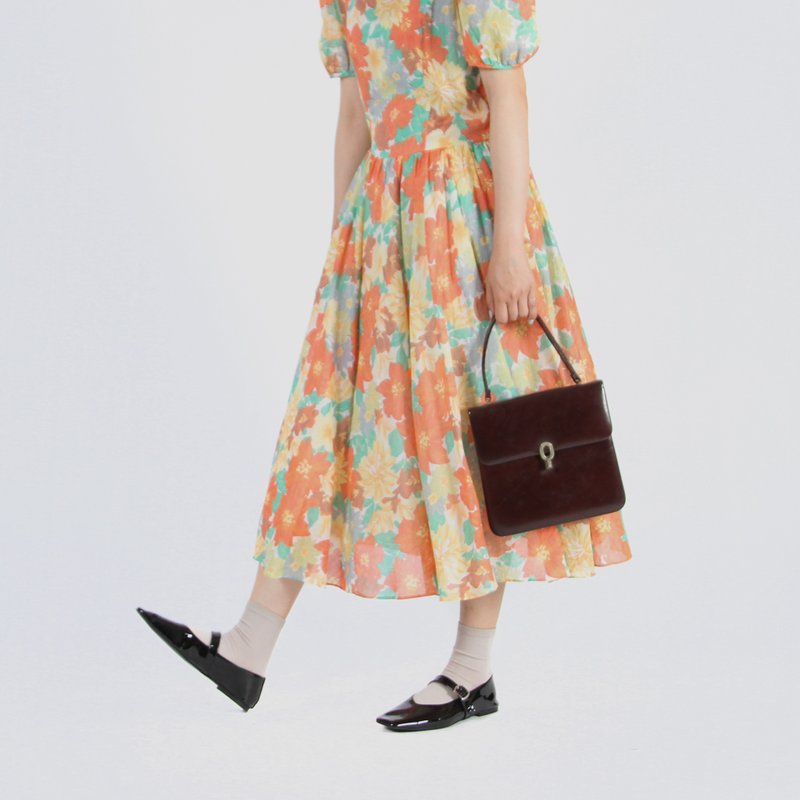 【蛋植物古着】花图王国薄棉印花短袖古着洋装 - 洋装/连衣裙 - 棉．麻 