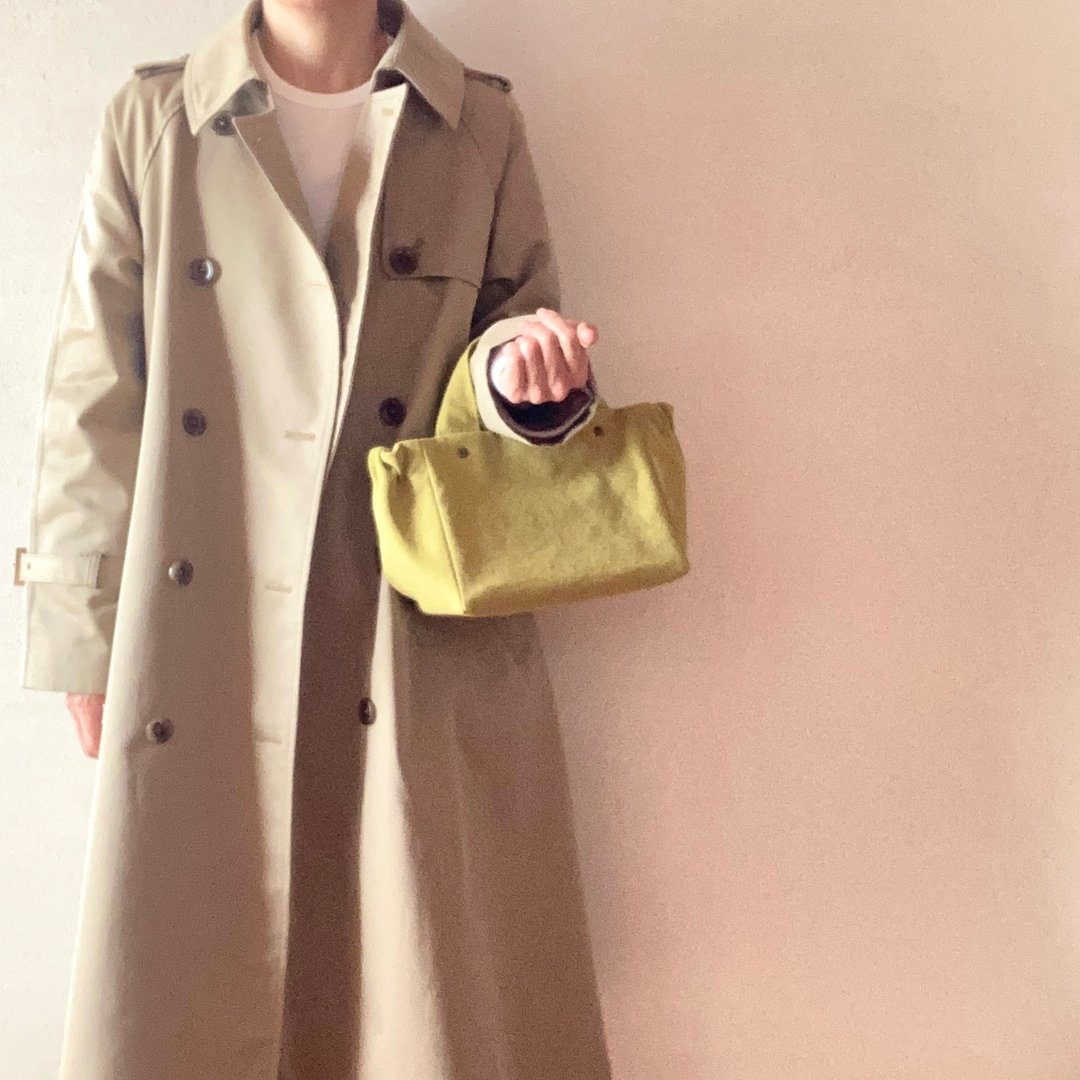 Gathered Tote Bag    Mini   canvas　Yellow-green - 手提包/手提袋 - 棉．麻 绿色