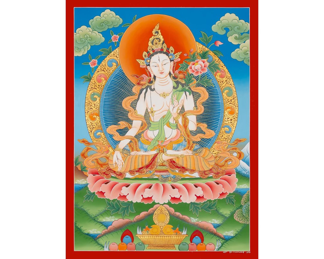 优雅的白度母唐卡 永恒的藏传艺术 精神之美 - 墙贴/壁贴 - 其他金属 多色