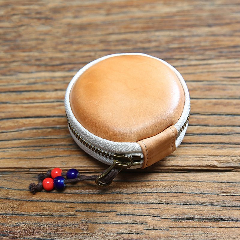 手工拉链 牛皮硬币钱包百搭迷你可爱零钱小圆包收纳包 - 零钱包 - 真皮 