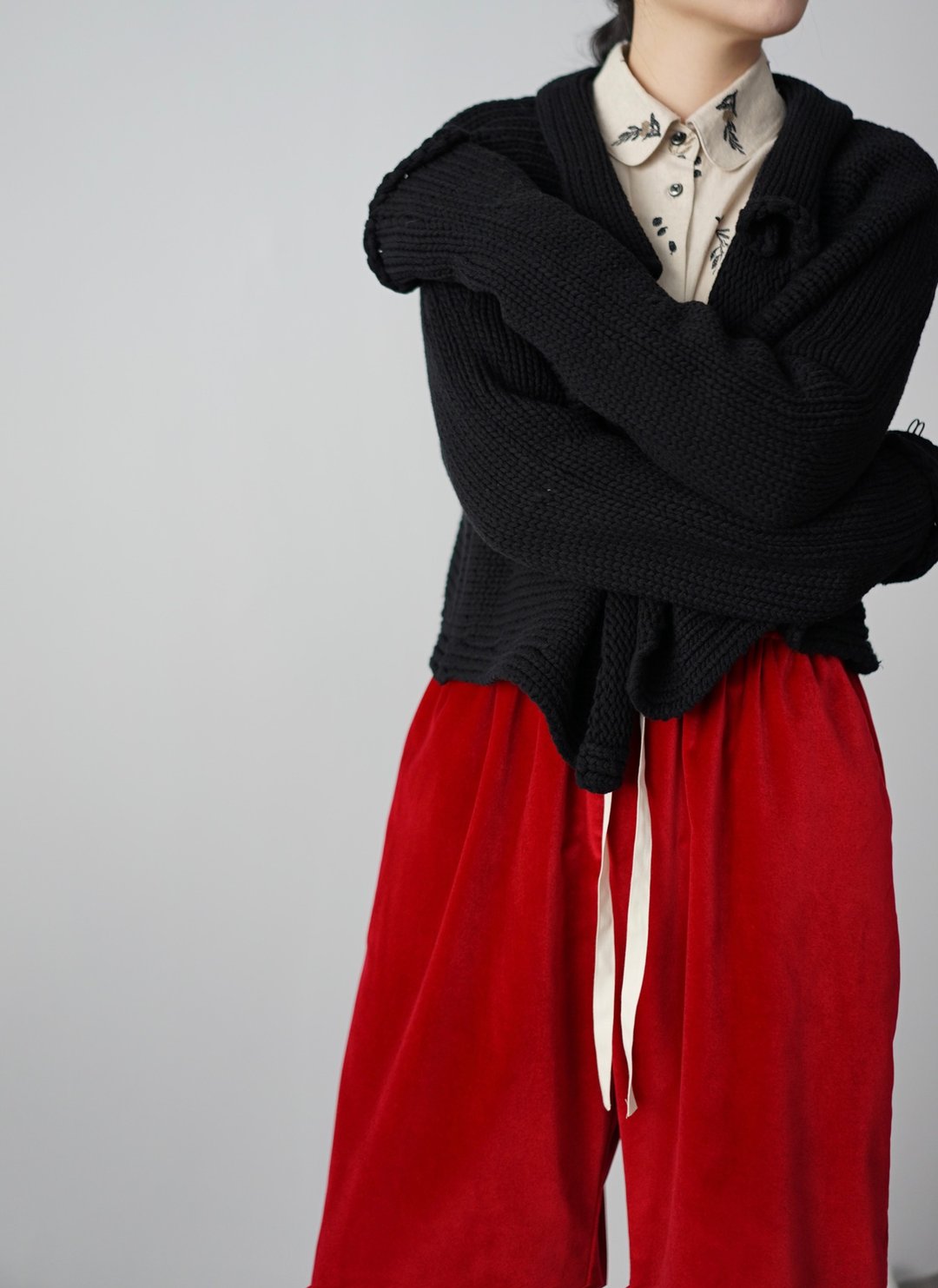 Combed Cotton Knitted Jacket - 女装针织衫/毛衣 - 棉．麻 黑色