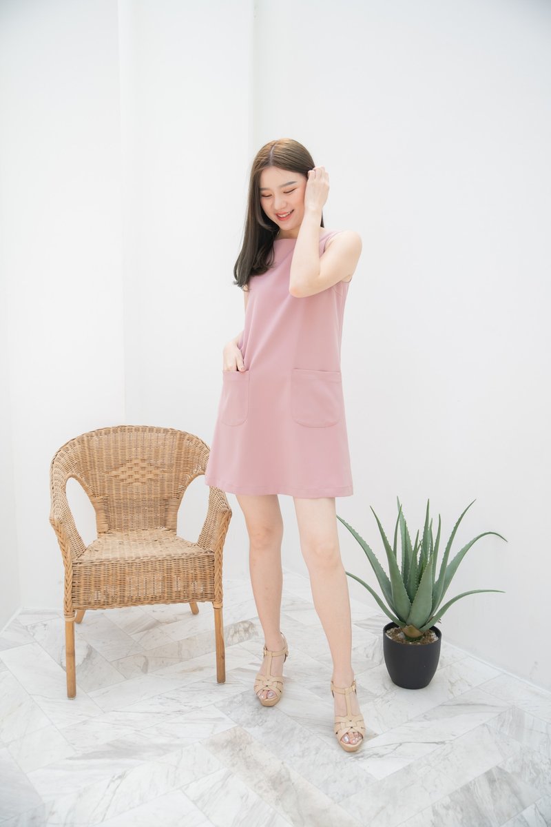 Pink A Line Dress Office Casual Look Pocket Party Dress Summer Style Loose - 洋装/连衣裙 - 聚酯纤维 粉红色
