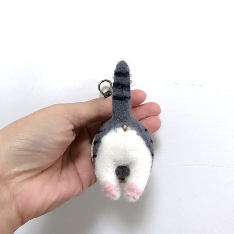 肥烤鸡屁股_米克斯猫咪_皮革羊毛毡钥匙圈_免费钢印10个英文字母 - 钥匙链/钥匙包 - 羊毛 灰色