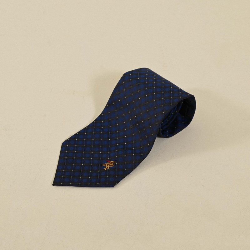 【NaSuBi Vintage】刺绣缀饰缇花古着领带 - 领带/领带夹 - 其他人造纤维 蓝色