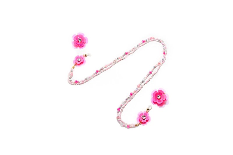 两用透明萤光粉红色花花眼镜链连耳夹 - 挂绳/吊绳 - 塑料 粉红色