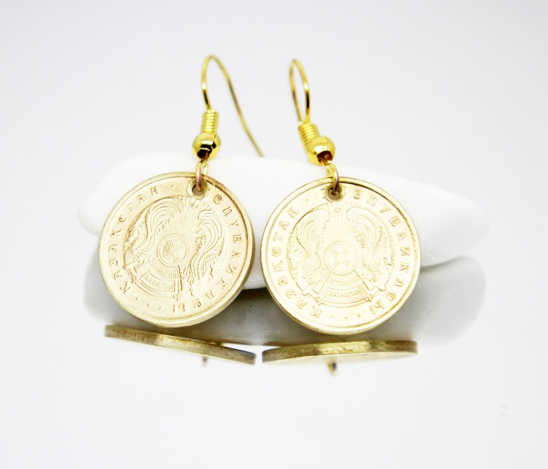 Coin Drop Earrings Coin Hoop Earrings Tiny Coin Earrings Ancient Coin Jewelry - 耳环/耳夹 - 其他金属 