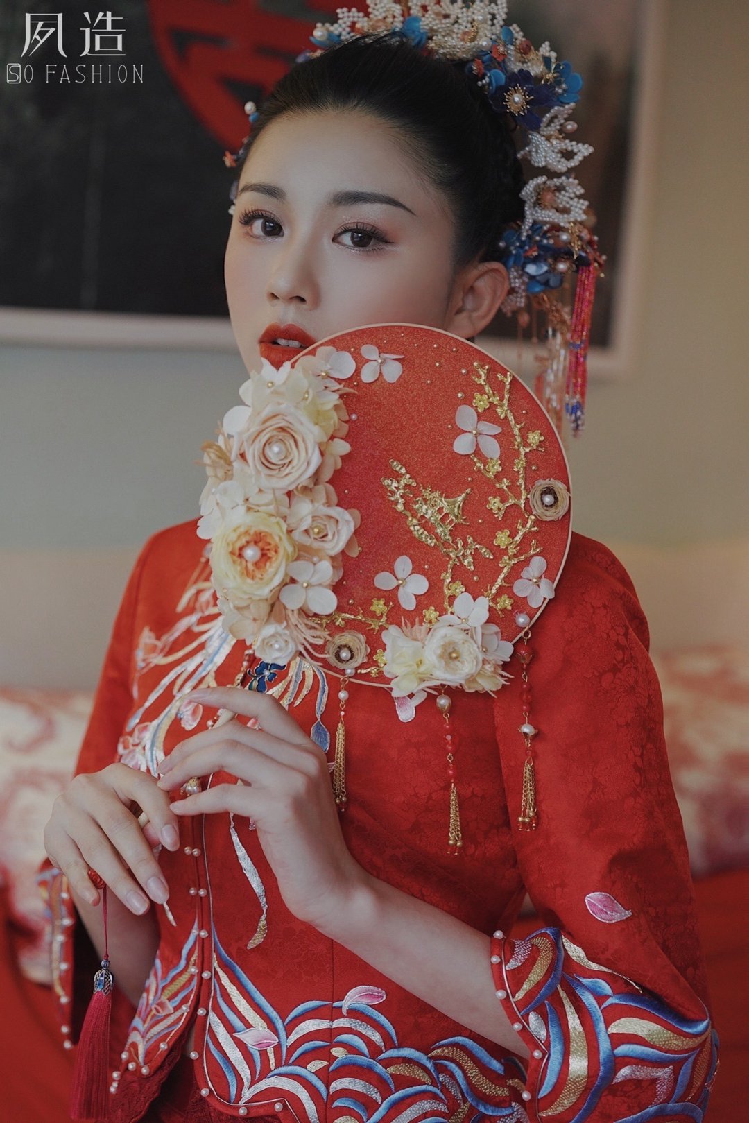 定制传统中式婚礼新娘团扇花扇DIY材料包闺蜜创意礼物 - 干燥花/捧花 - 植物．花 红色