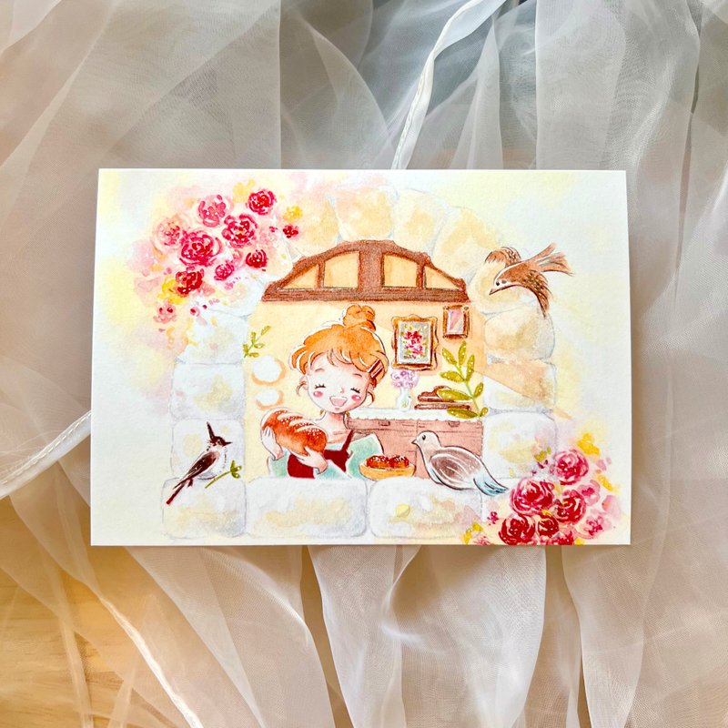 明信片 - 面包与鸟 - 卡片/明信片 - 纸 橘色