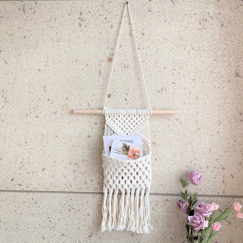 手工编织流苏墙面收纳袋 棉绳挂饰 墙壁装饰 可收纳日常小物 - 墙贴/壁贴 - 棉．麻 