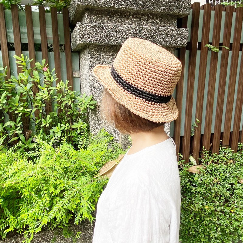 纯手工编织 - 男女 绅士帽  爵士帽 夏日抗紫外线材质 卡其/黑色 - 帽子 - 聚酯纤维 黑色