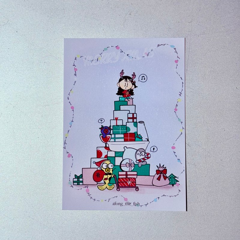 浴缸的圣诞节 明信片 谁的礼物快来取货 彩色版 - 卡片/明信片 - 纸 蓝色