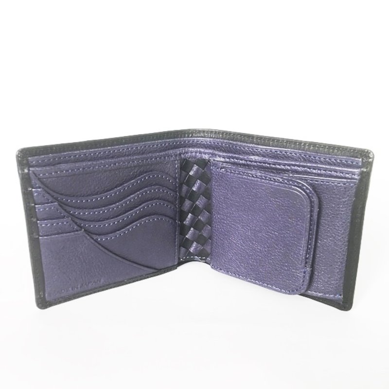 特别篇 Basic Art Wallet 意大利油蜡鞣革黑 瘤牛植物鞣制革 紫蓝色 - 皮夹/钱包 - 真皮 黑色