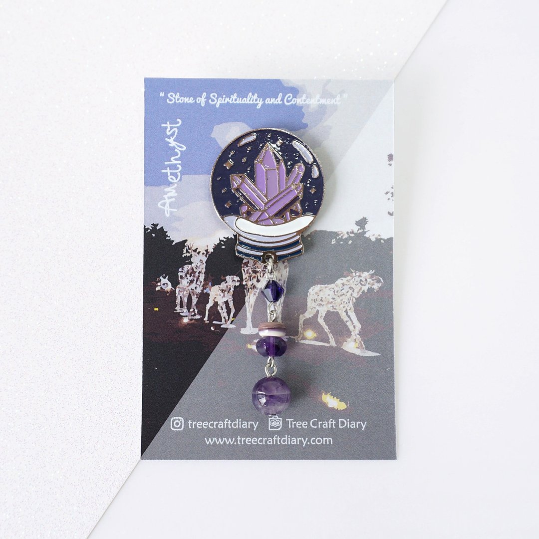 紫水晶球徽章别针 // Amethyst Crystal Ball Enamel Pin - 徽章/别针 - 宝石 紫色