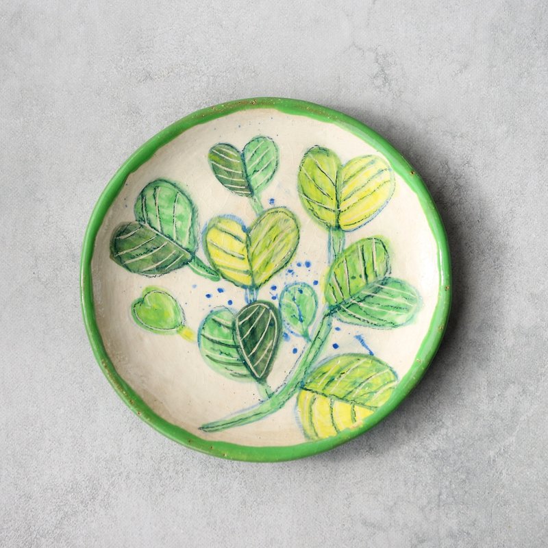 绿叶・春日手绘盘 - 盘子/餐盘/盘架 - 陶 绿色