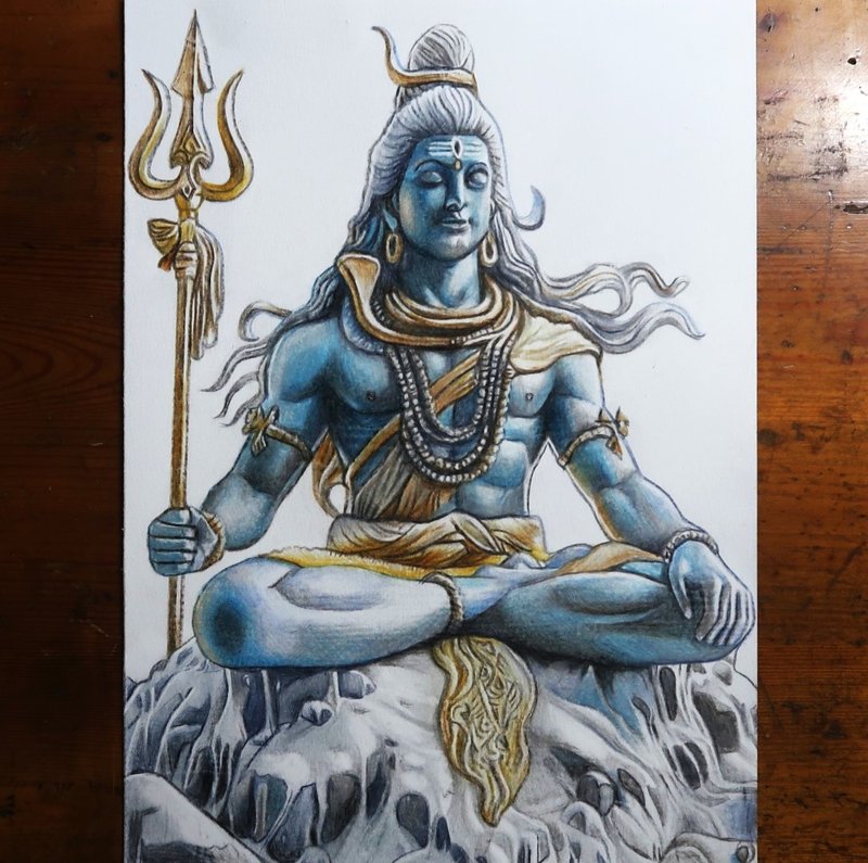 1.湿婆神 人物画(上架作品)  2.肖像画、人物画  3.缩时摄影 - 订制画像 - 纸 蓝色