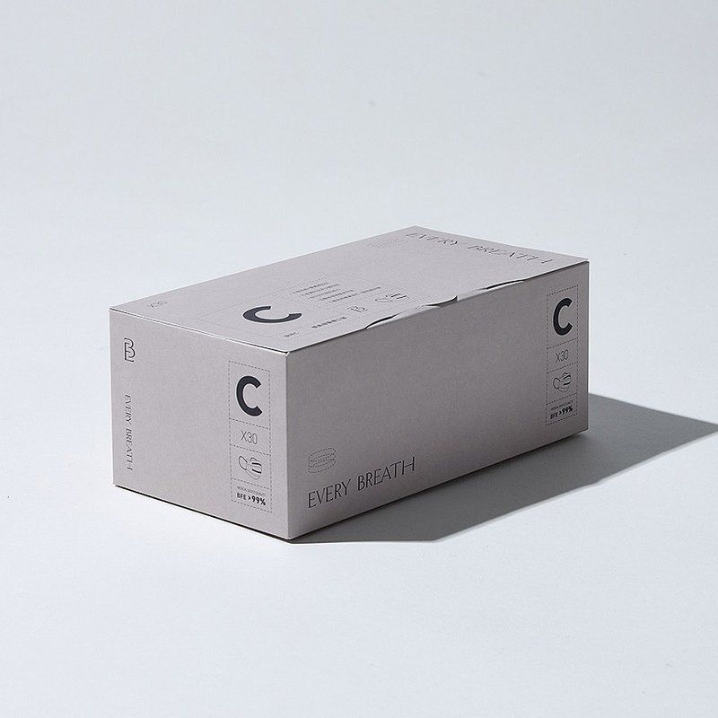 EVERY BREATH 成人平面 深呼C 双鼻线医疗口罩 - 静谧裸(30入/盒) - 口罩 - 聚酯纤维 卡其色