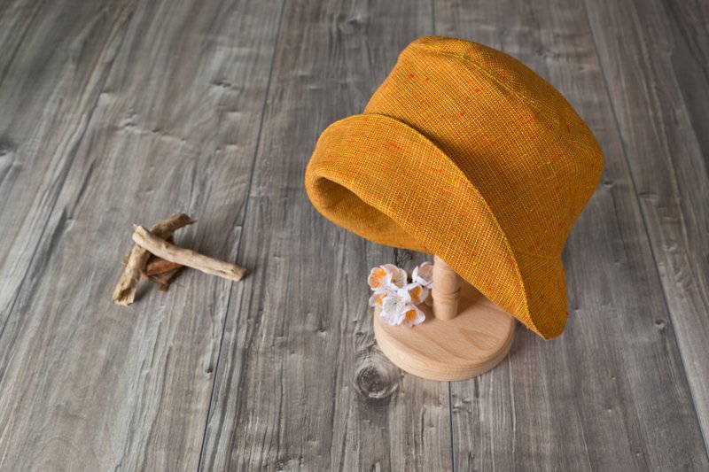 slender_素色宽阔帽檐棉麻帽子.dusk - 帽子 - 其他材质 橘色