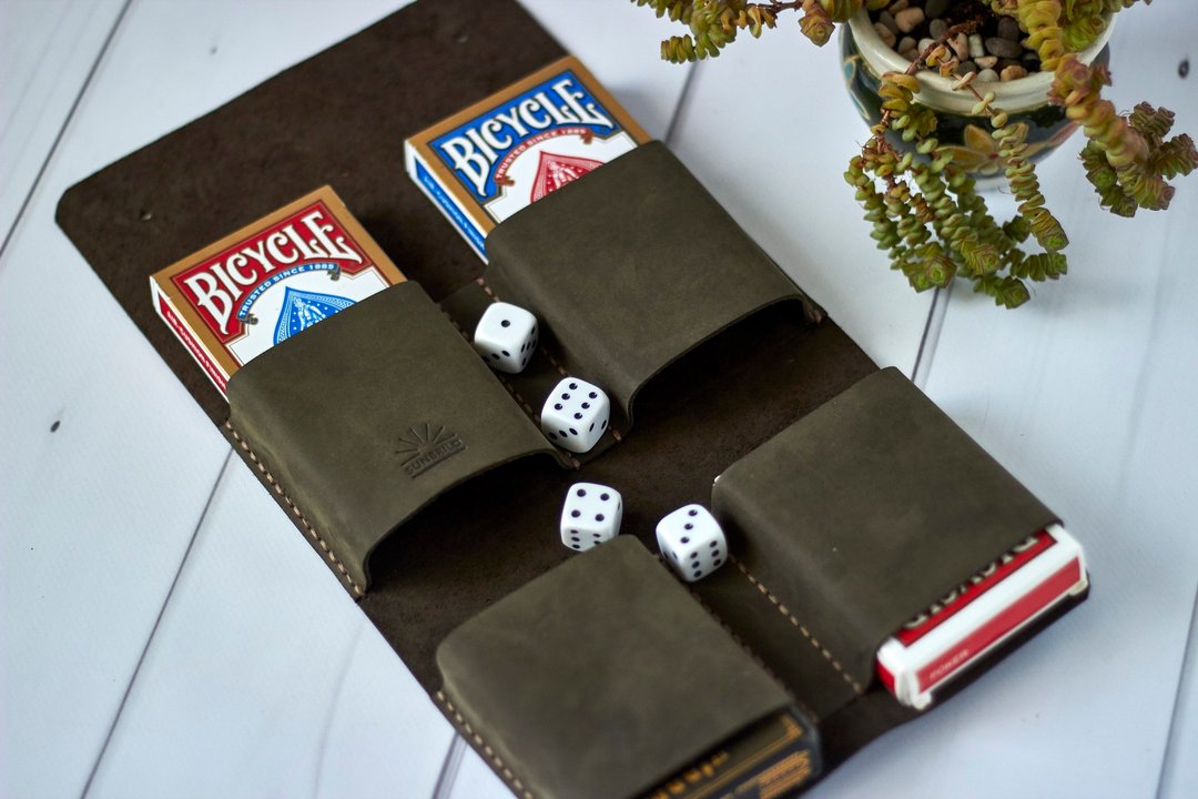 4 deck personalized leather playing card case playing card and dice holder gift - 其他 - 真皮 卡其色