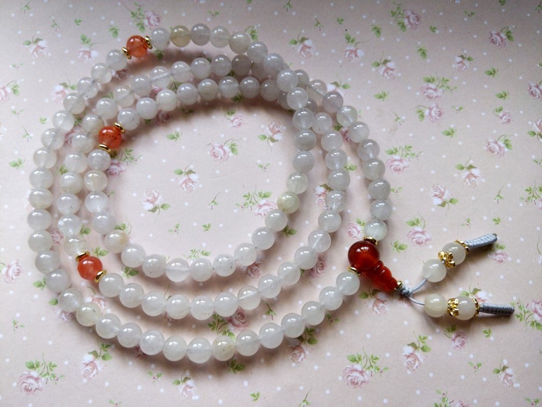 ORLI Jewelry 天然白发晶108颗念珠 天然石 水晶  白兔毛 佛珠 - 项链 - 水晶 白色