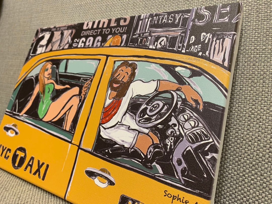 苏妃艺术 Yellow Taxi 插画挂画 城市日常・陪伴感插画 原木边 - 海报/装饰画/版画 - 其他材质 