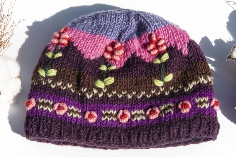 手工编织纯羊毛帽/针织编织帽/内刷毛手织毛帽/毛线帽-北欧芬兰风 - 帽子 - 羊毛 多色