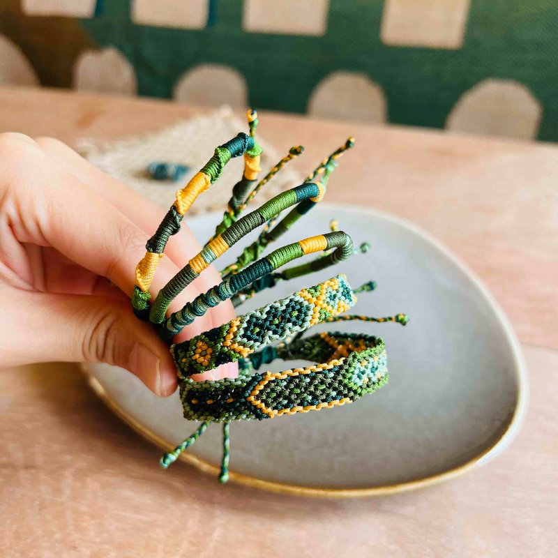 森林系列-编织手绳 | Forest-玉线款 | 可湿水 - 手链/手环 - 丝．绢 绿色