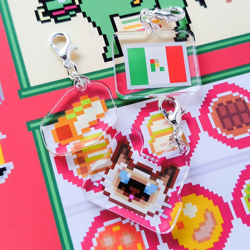 吊饰 C.米米 ROSITA A.塔可饼 B.墨西哥国旗 C.米米 猫 墨西哥料理 压克力吊饰 像素画 - 吊饰 - 压克力 多色