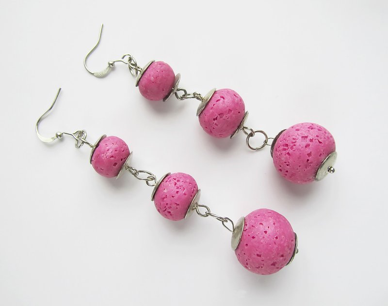 Dangle earrings Pink drop earrings Beaded long earrings Mauve earring Geometric - 耳环/耳夹 - 粘土 粉红色