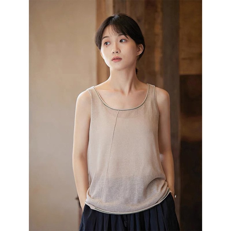 麻色汉亚麻轻薄透气圆领百搭外穿宽松文艺国风吊带背心 - 女装背心 - 棉 