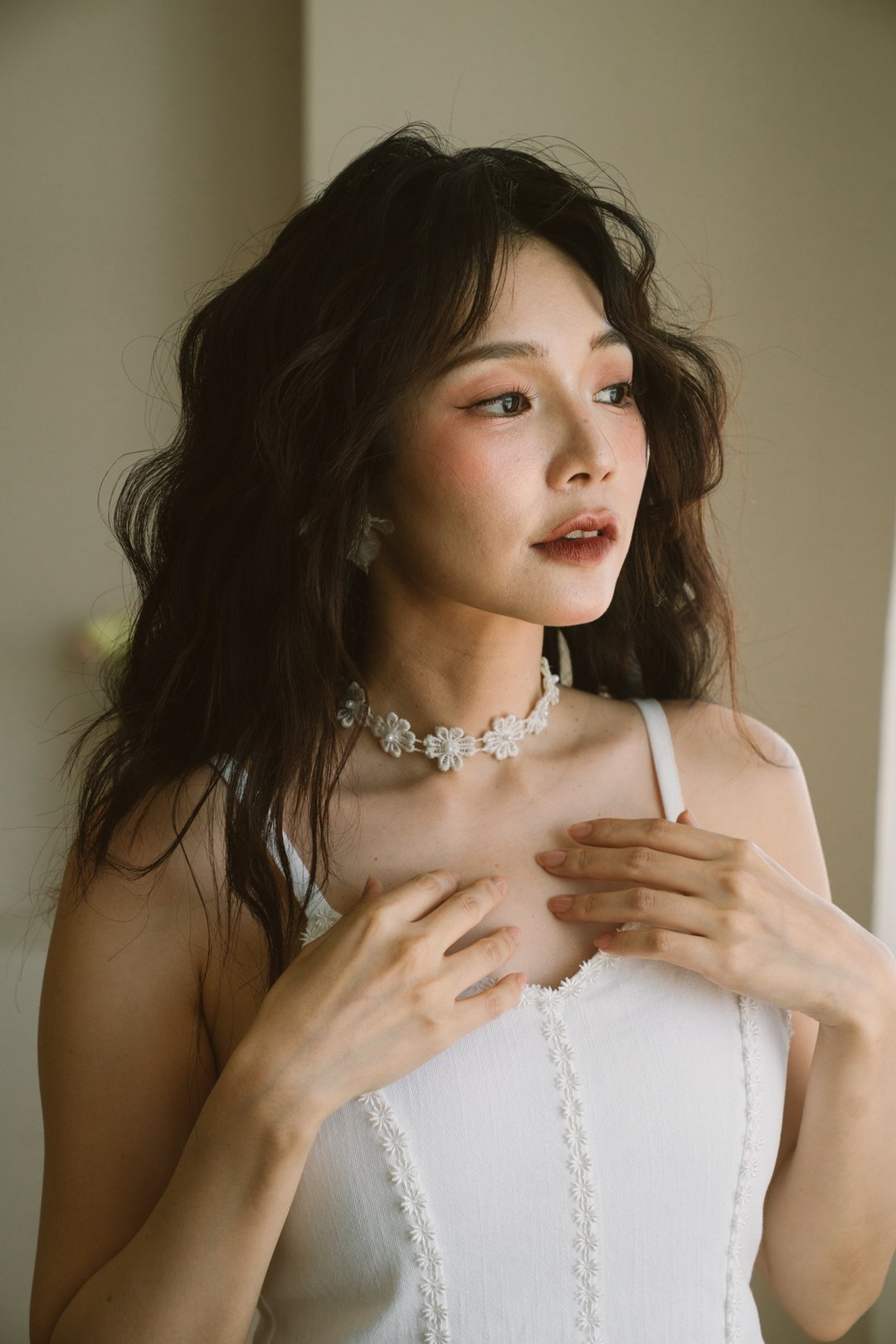 浪漫大花花蕾丝颈链 - 项链 - 其他材质 白色