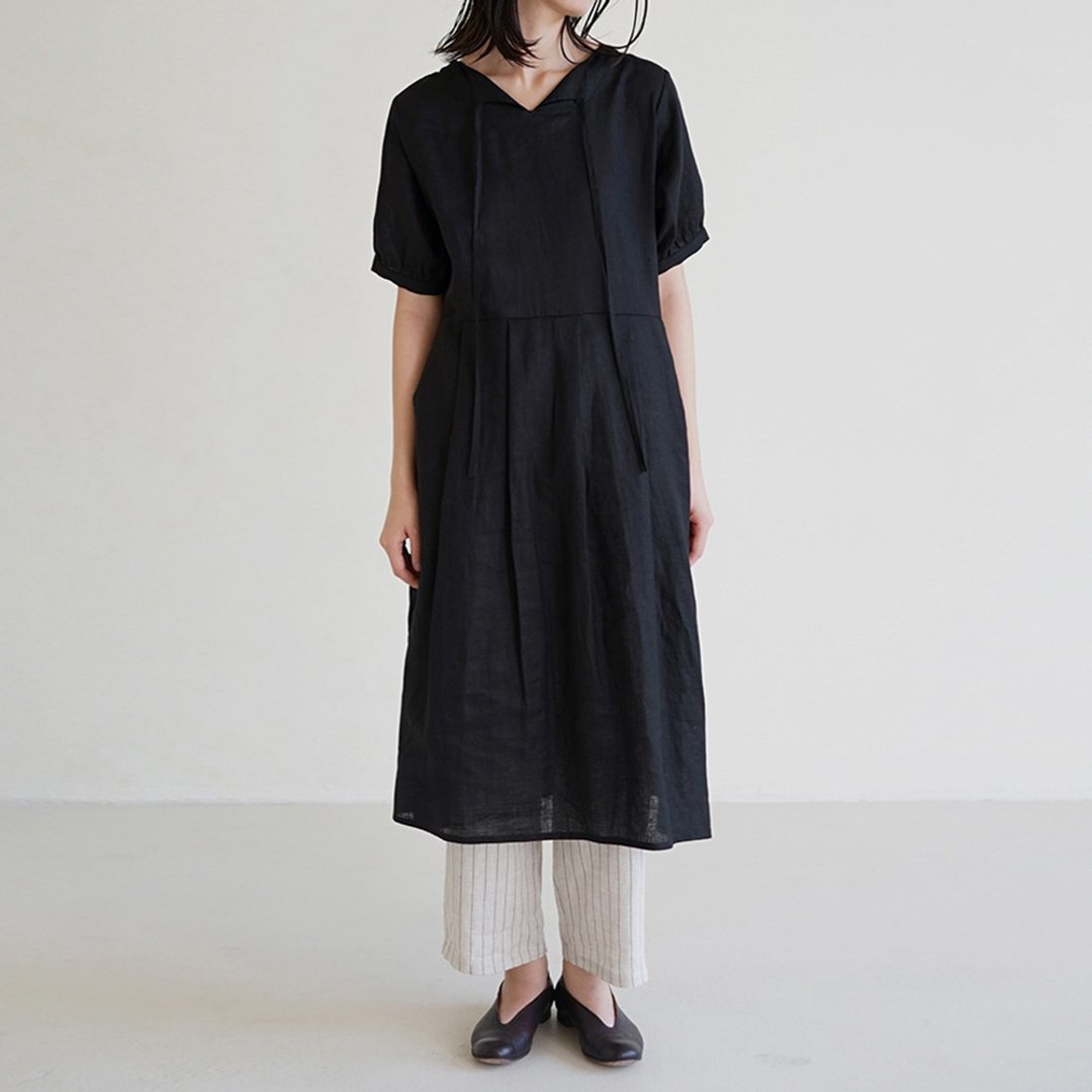 Black Linen Dress - 洋装/连衣裙 - 棉．麻 黑色