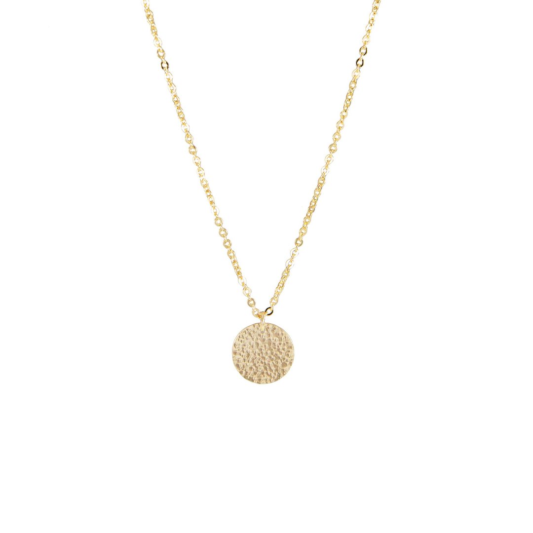 Hammered Disc Pendant Silver Necklace 圆饼纯银镀 18K 金长项链 - 长链 - 纯银 金色
