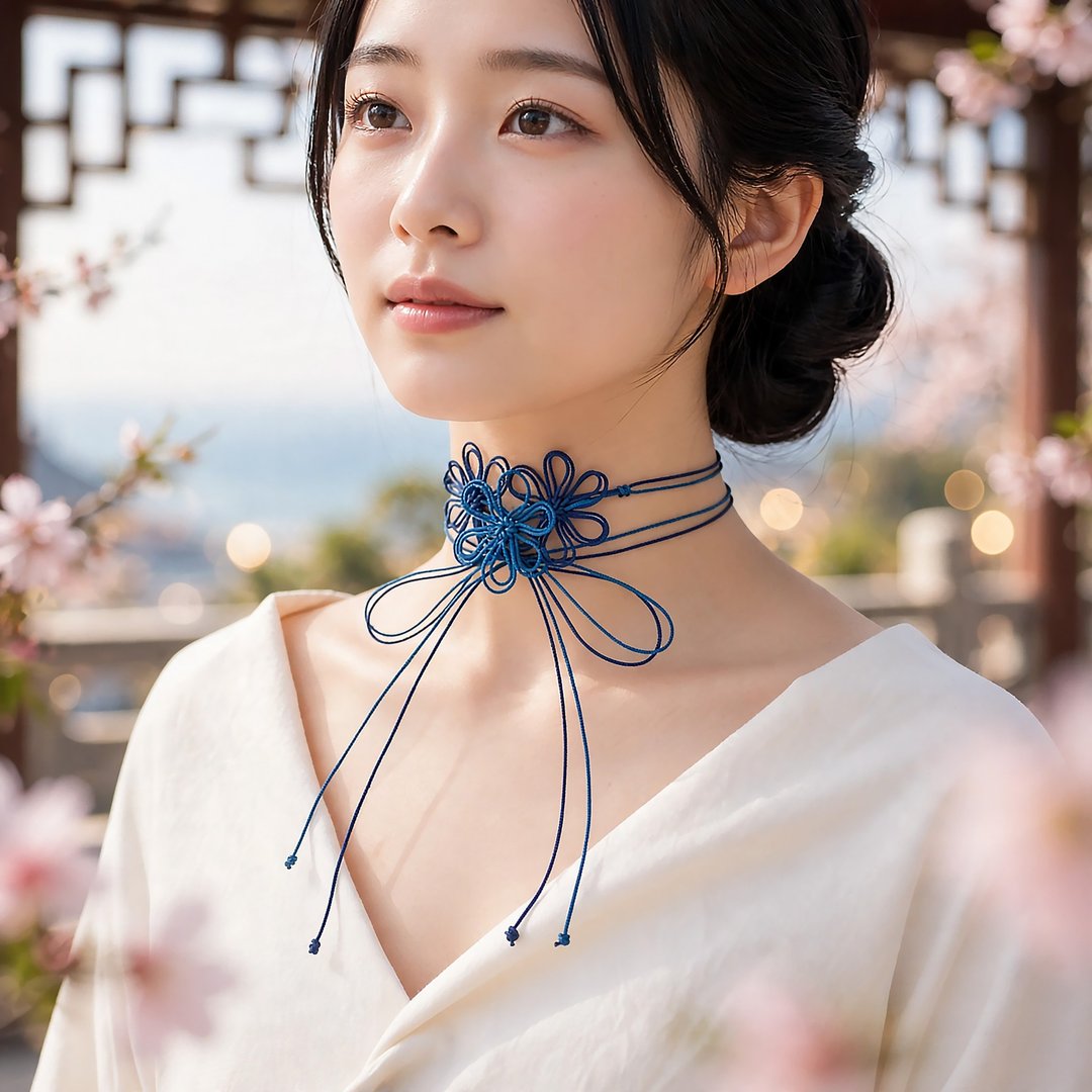 装饰结颈饰 艶然绽放 冰澈冷冽【轻量】浴衣・和服・正式场合皆能增添华丽双圈。 - 颈链 - 聚酯纤维 蓝色