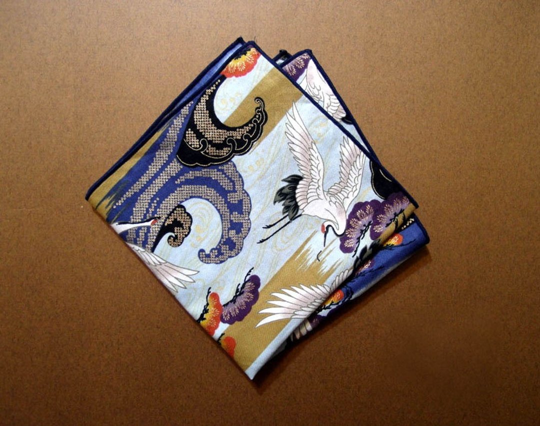 烫金浪与鹤  口袋巾 Pocket Square - 领结/领巾 - 棉 多色