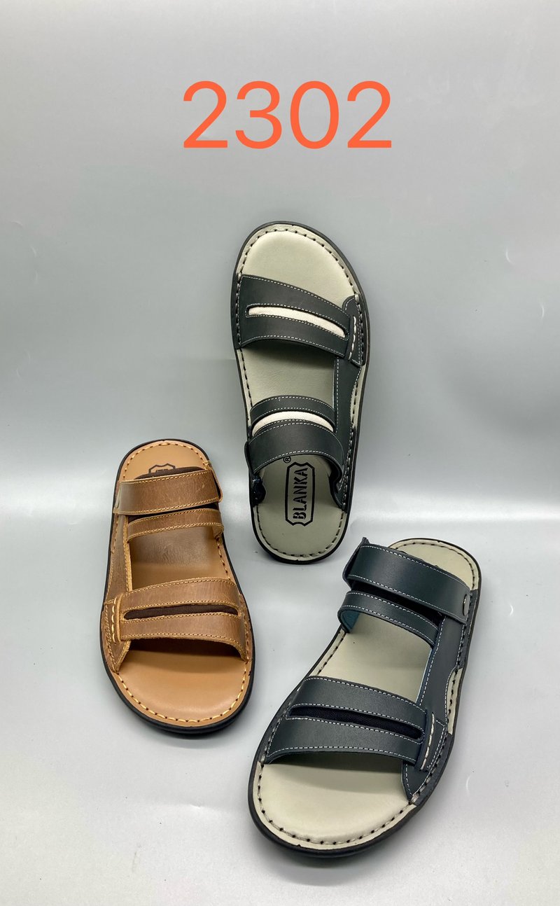 2302 真皮双色凉拖两用男鞋 手工缝线 - 男女凉鞋 - 真皮 多色