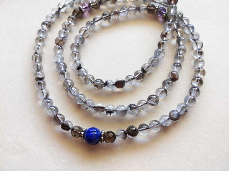 ORLI Jewelry 天然黑银钛108颗念珠 黑银钛晶108颗佛珠 青金石 - 手链/手环 - 宝石 灰色