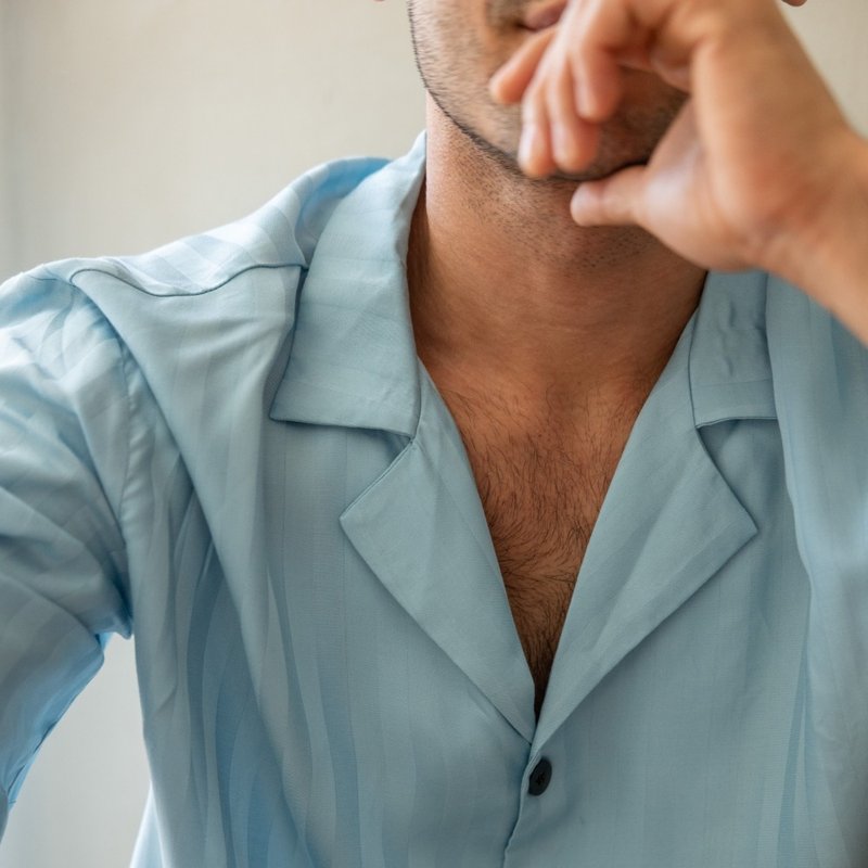 隐世岛屿 奥地利兰精Tencel布料短袖居家男士套装-冰川蓝 - 居家服/睡衣 - 棉．麻 蓝色