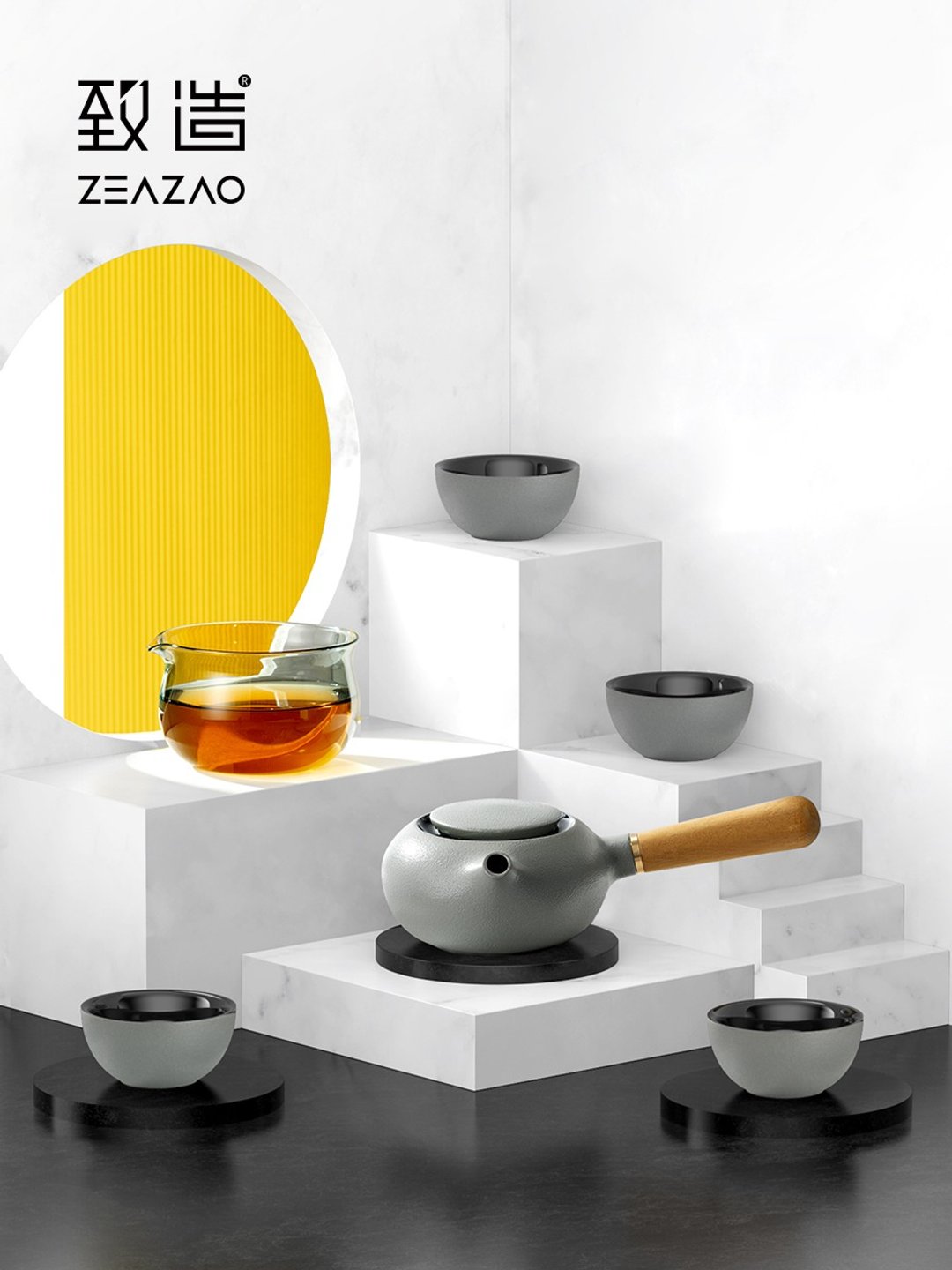 致造小聚泡新中式功夫茶具组合套装家用客厅高级轻奢现代小套礼盒 - 其他 - 瓷 银色
