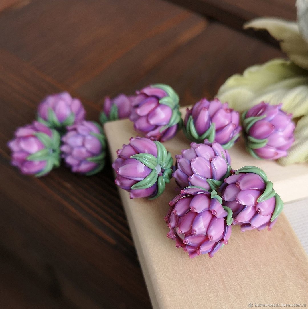 Lampwork glass Beads Flower Clover, 1 pc Handmade  Beads - 陶艺 - 玻璃 紫色