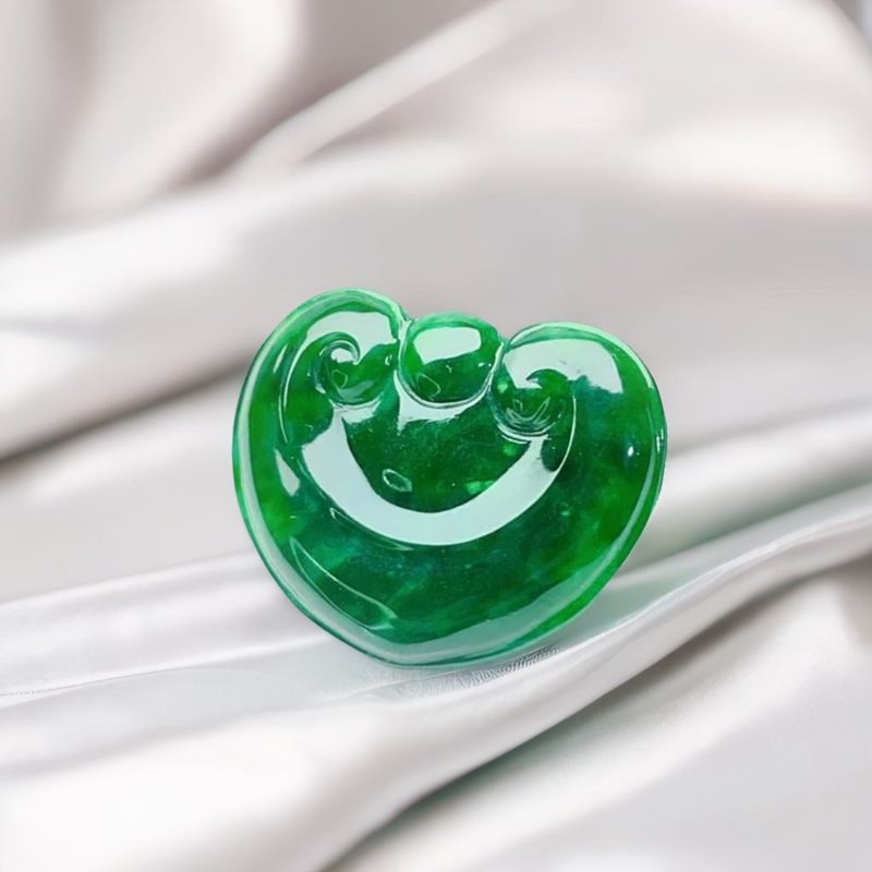 冰种老坑绿翡翠如意 | 裸石 | 天然缅甸玉翡翠A货 | 送礼 - 吊饰 - 玉石 绿色