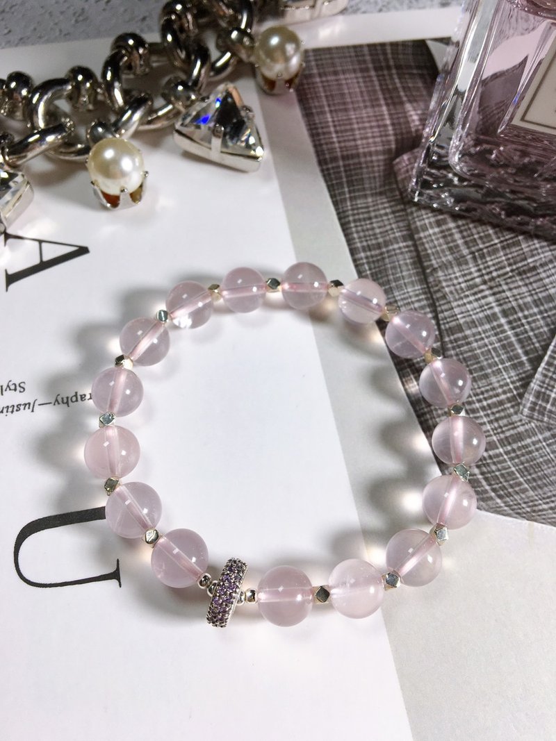 粉水晶//粉色锆石滚轮//莫桑比克粉晶//莫粉 - 手链/手环 - 水晶 粉红色